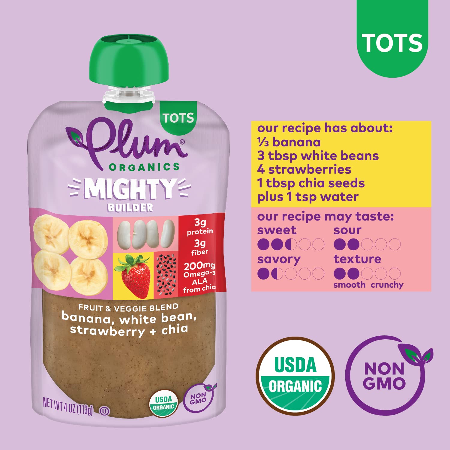 Plum Organics Mighty Builder Organic Toddler Food, 4 oz Pouch, 12 Pack