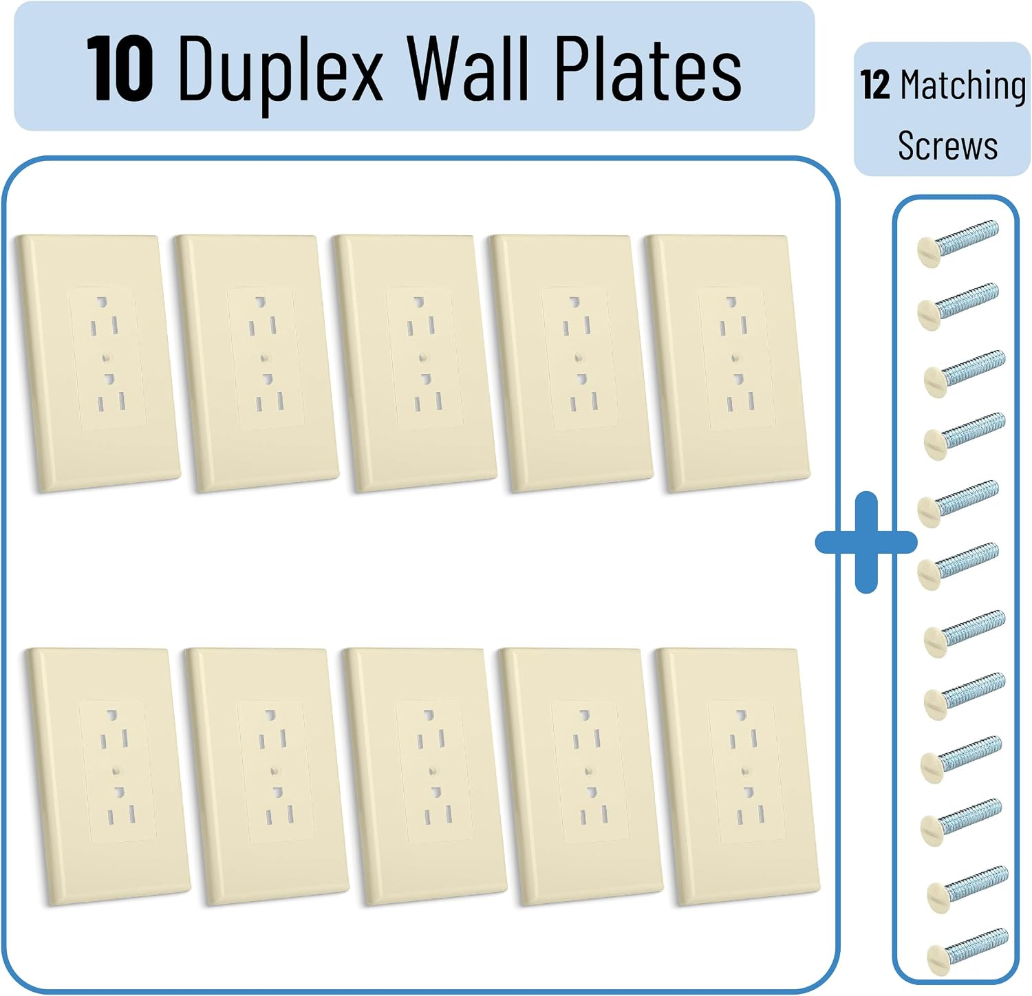 Bates- 1-Gang Duplex Wall Plate, 3.18"x 4.98", 10 Pack, Light Almond, Unbreakable Electrical Outlet Cover Plates, Heat & Impact Resistant, Easy-to-Clean, Duplex Receptacle Cover for Home & Office