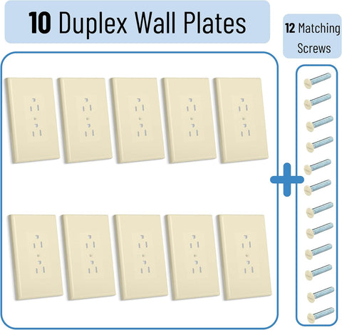 Bates- 1-Gang Duplex Wall Plate, 3.18"x 4.98", 10 Pack, Light Almond, Unbreakable Electrical Outlet Cover Plates, Heat & Impact Resistant, Easy-to-Clean, Duplex Receptacle Cover for Home & Office