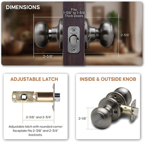Copper Creek Colonial Passage Interior Door Knob – ANSI Grade-3 Certified, Modern Heavy Duty Handle, Easy Install and Reversible for Bedroom, Bathroom and Closets – Antique Nickel (1 Pack)