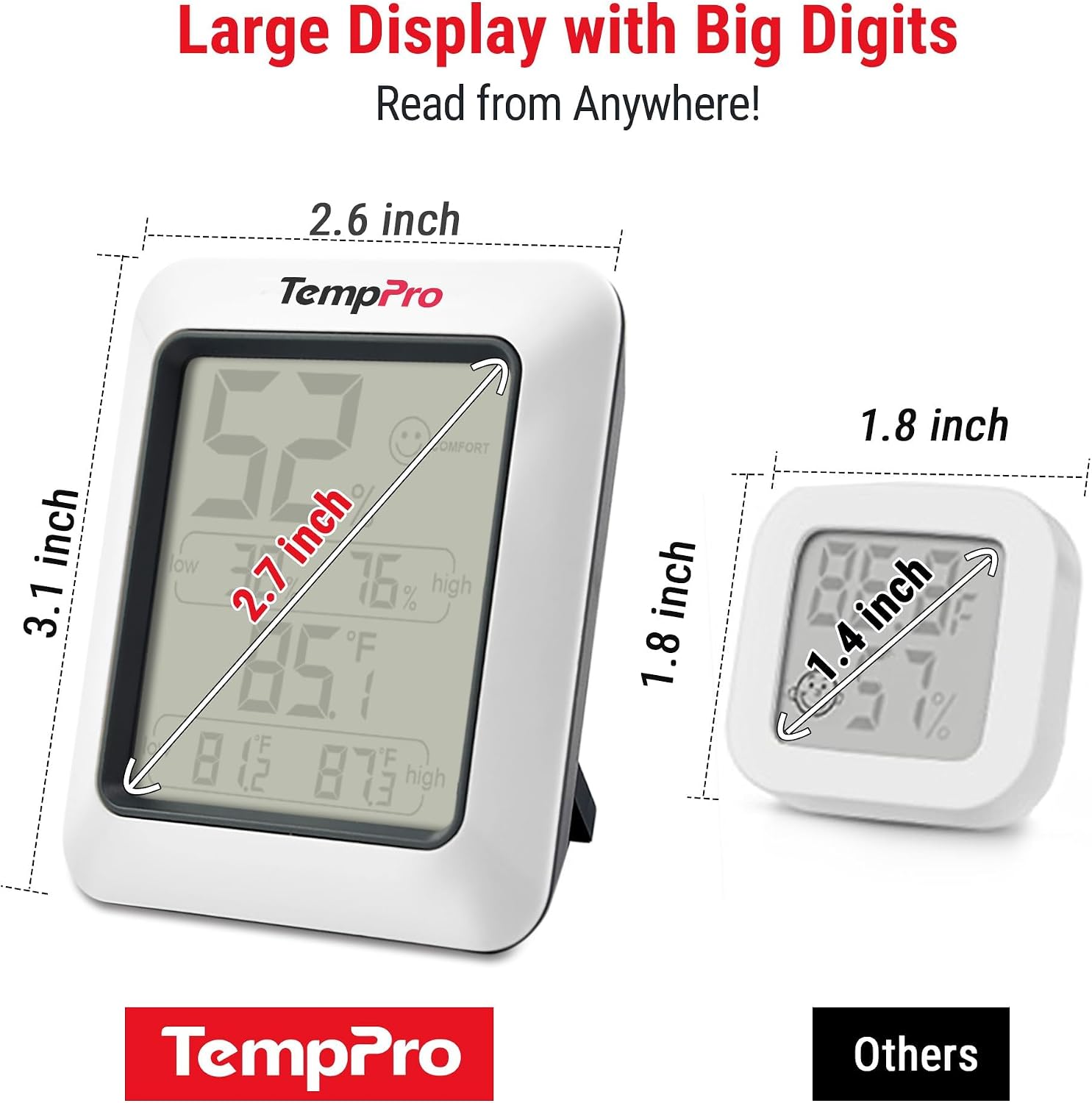 TempPro TP50 Digital Hygrometer Indoor Thermometer Room Thermometer
