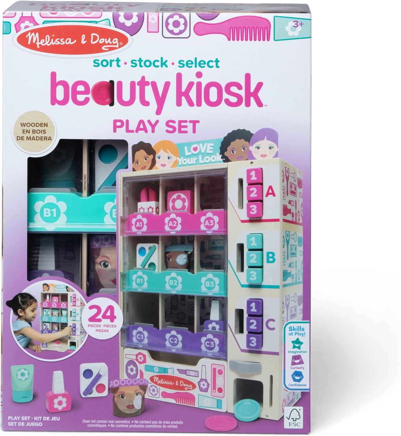 Melissa & Doug Beauty Kiosk Wooden Vending Machine Salon Play Set