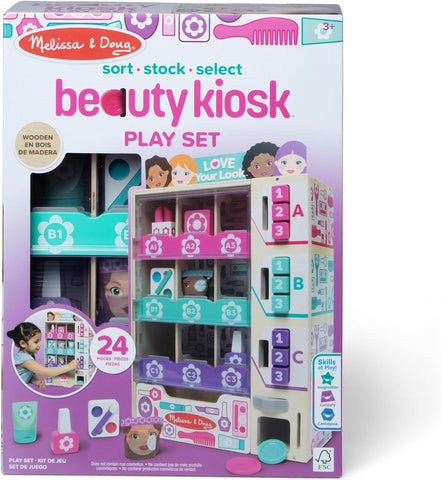 Melissa & Doug Beauty Kiosk Wooden Vending Machine Salon Play Set