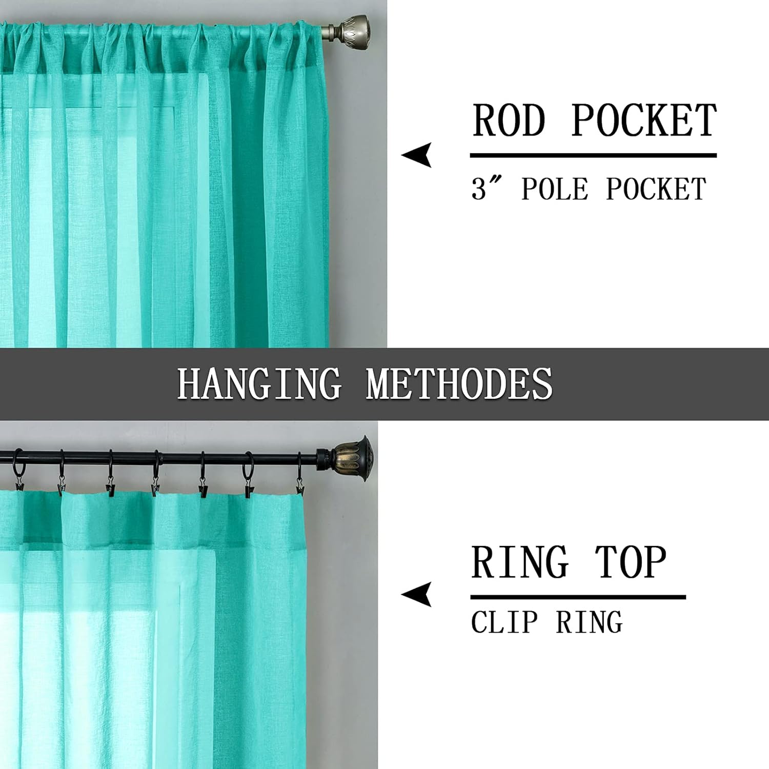 Tollpiz Sheer Curtain Linen Textured Bedroom Curtains Sheer Light Filtering Rod Pocket Voile Curtain for Living Room, 54 x 95 inches Long, Aqua Blue, Set of 2 Panels