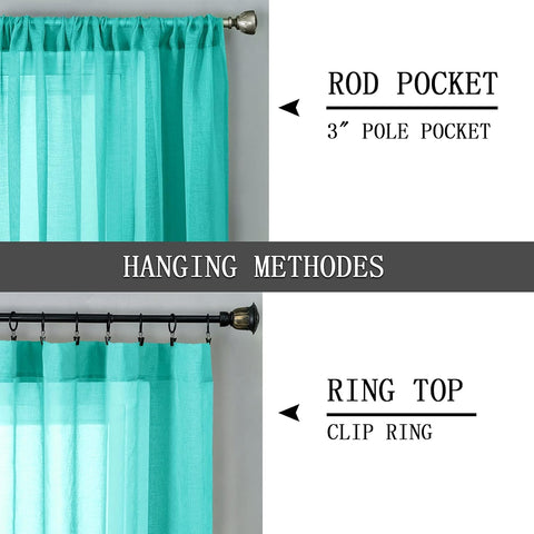 Tollpiz Sheer Curtain Linen Textured Bedroom Curtains Sheer Light Filtering Rod Pocket Voile Curtain for Living Room, 54 x 95 inches Long, Aqua Blue, Set of 2 Panels