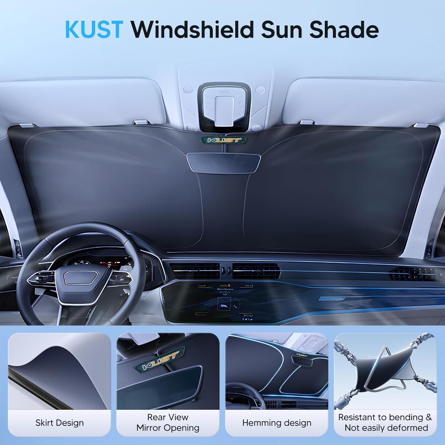 KUST Windshield Sun Shade for 2020-2025 2026 Mercedes-Benz GLS-Class SUV Accessories Custom Fit Sunshade Sun Visor Protector Foldable Blocks UV Rays Keep Car Cooler