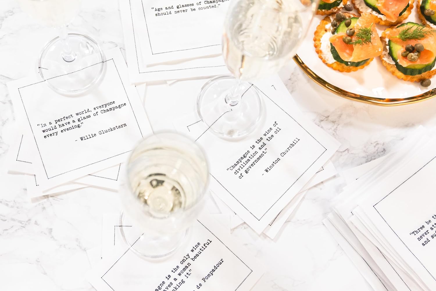 Five Star Funny Champagne Quotes | White Cotton Cocktail Napkins | 50 Luxury Disposable Beverage Napkins with Witty Bar Quotes | Drink Napkins for Parties, Bars, Weddings & Game Nights