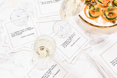 Five Star Funny Champagne Quotes | White Cotton Cocktail Napkins | 50 Luxury Disposable Beverage Napkins with Witty Bar Quotes | Drink Napkins for Parties, Bars, Weddings & Game Nights