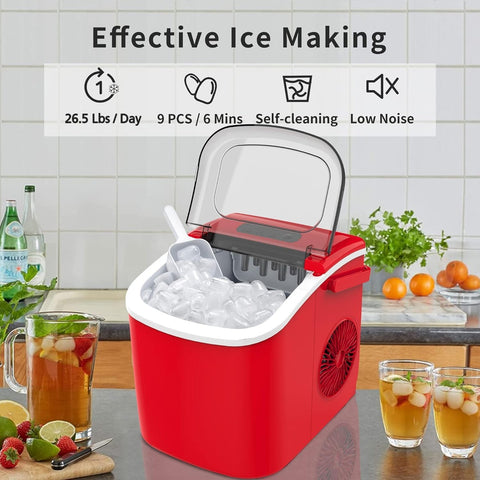 COWSAR Ice Makers Countertop, Portable Ice Maker Machine with Self-Cleaning, 26.5lbs/24Hrs, 6 Mins/9 Pcs Bullet Ice, Ice Scoop and Basket, Handheld Ice Maker for Kitchen/Home/Office/Party