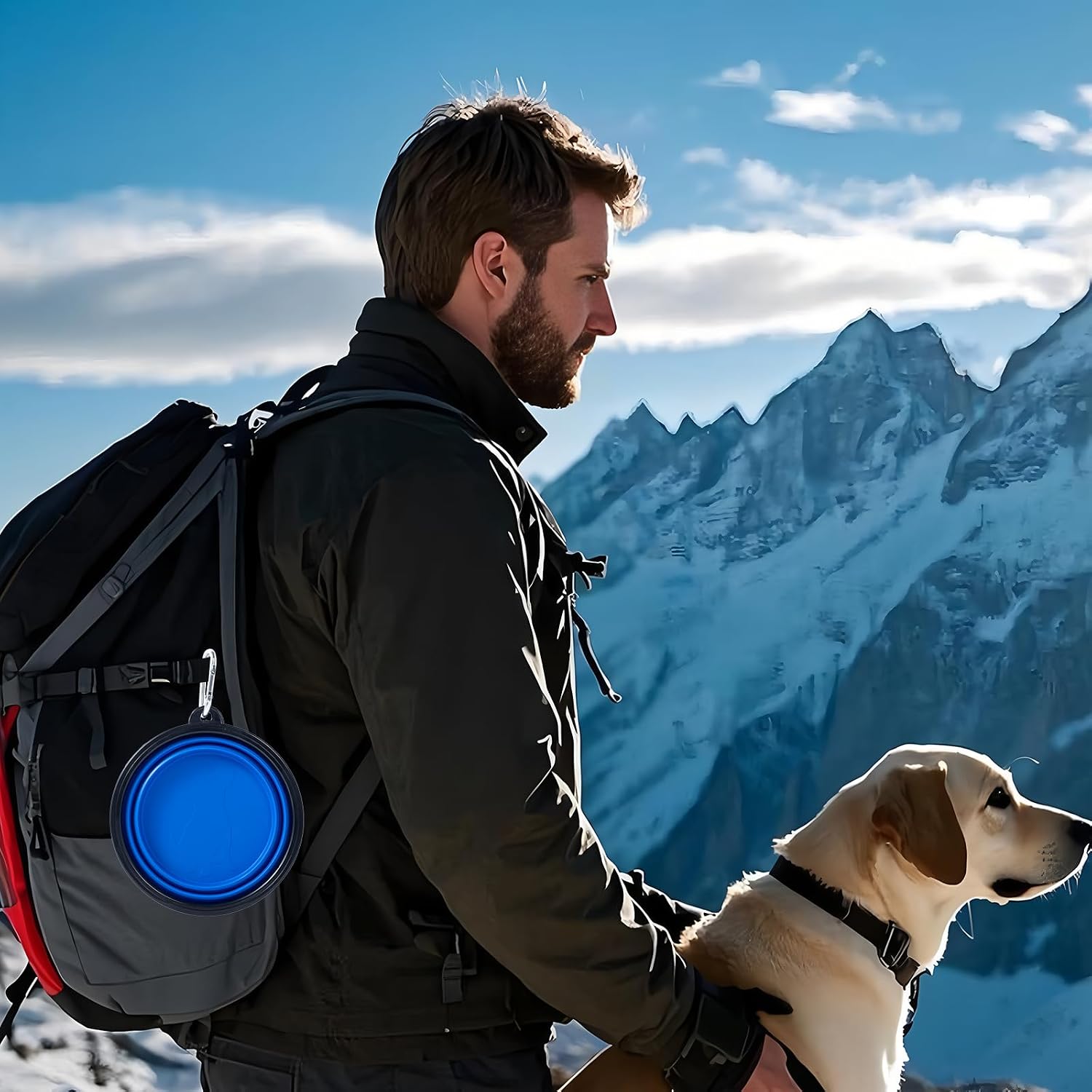 Dog Bowl Pet Collapsible Bowls, 2 Pack Collapsible Dog Water Bowls for Cats Dogs, Portable Pet Feeding Watering Dish for Walking Parking Traveling with 2 Carabiners (Blue+Green, Medium)