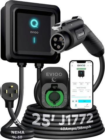 EVIQO Level 2 EV Charger J1772 40A NEMA 14-50 - 240V Wall Charging Station