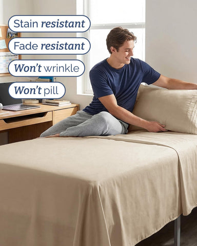 Twin XL 3 Piece Sheet Set - College Dorm Room Essentials - Cream