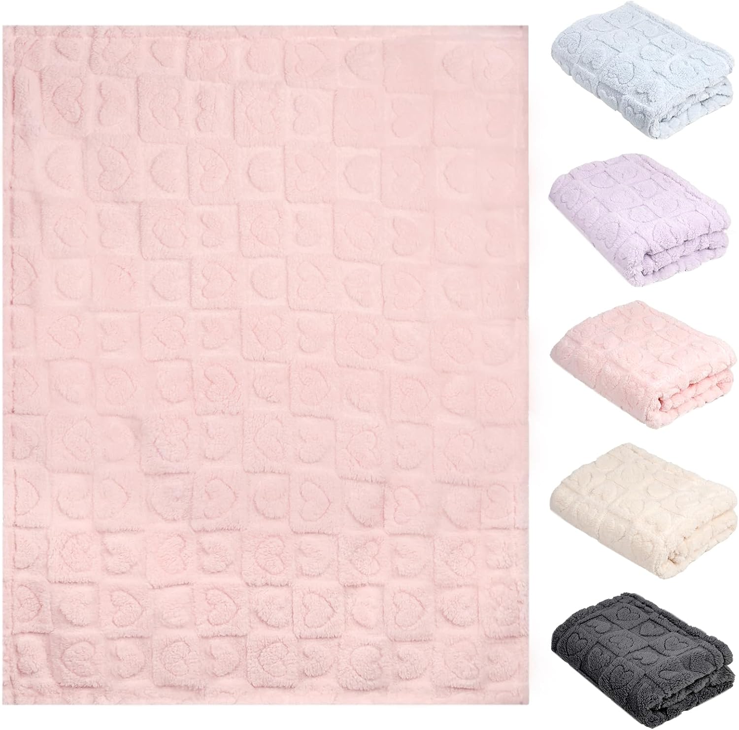 5 Pcs Baby Blanket Heart Checkered Ultra Soft Gift-Ready Plush for Newborns, Nursery & Stroller 30"x40" Beige Gray Blue Purple Light Pink