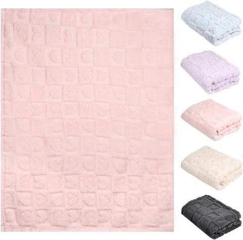 5 Pcs Baby Blanket Heart Checkered Ultra Soft Gift-Ready Plush for Newborns, Nursery & Stroller 30"x40" Beige Gray Blue Purple Light Pink