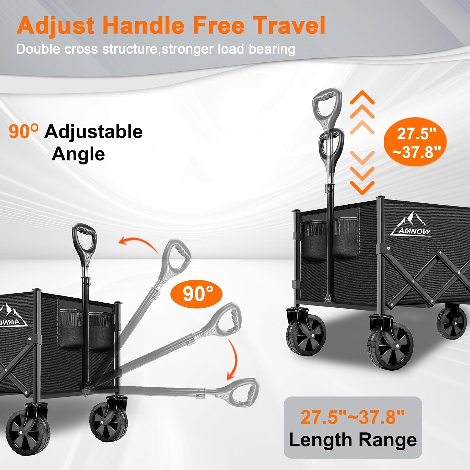 AMNOW 100L Collapsible Wagon Cart with All Terrain Wheels, 350LBS, Black