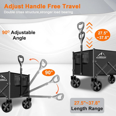 AMNOW 100L Collapsible Wagon Cart with All Terrain Wheels, 350LBS, Black