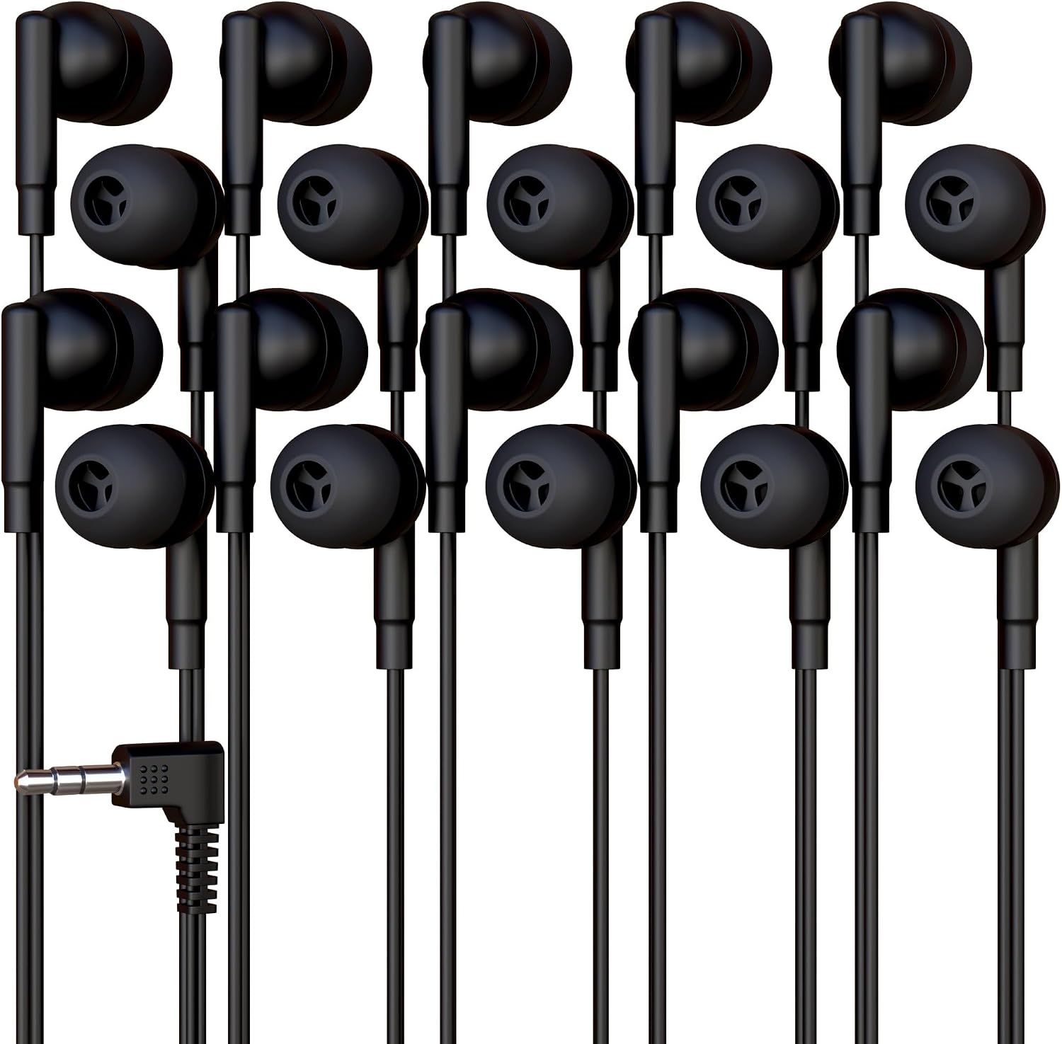 300 Pack Bulk Wired Earbuds, In Ear Headphones with 3.5mm Jack, 4ft Tangle Free Cable, Comfortable Fit, Affordable and Cost Effective, Ideal for School Classroom Testing Students Events Groups, Black