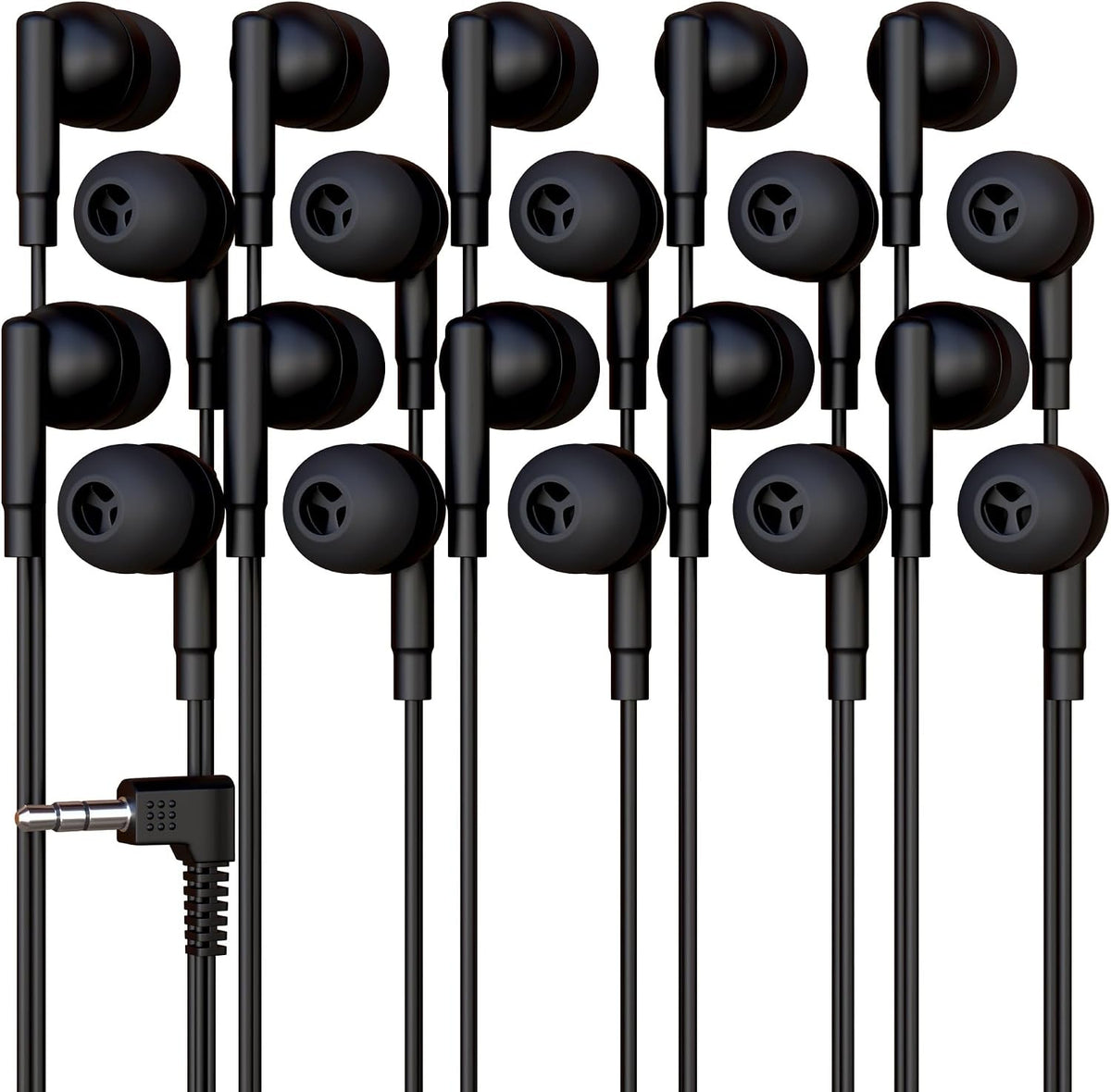 300 Pack Bulk Wired Earbuds, In Ear Headphones with 3.5mm Jack, 4ft Tangle Free Cable, Comfortable Fit, Affordable and Cost Effective, Ideal for School Classroom Testing Students Events Groups, Black