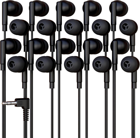 300 Pack Bulk Wired Earbuds, In Ear Headphones with 3.5mm Jack, 4ft Tangle Free Cable, Comfortable Fit, Affordable and Cost Effective, Ideal for School Classroom Testing Students Events Groups, Black