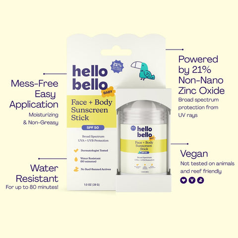 Hello Bello Baby Sunscreen, SPF50 Broad-Spectrum Mineral Sun Stick, 1oz
