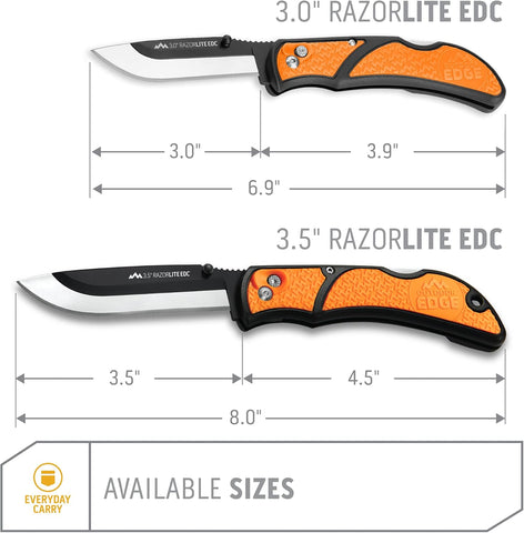 OUTDOOR EDGE 3.5" RazorLite EDC Knife. Pocket Knife with Replaceable Blades and Clip. The Perfect Hunting Blade for Skinning Deer. Blaze Orange with 6 Blades