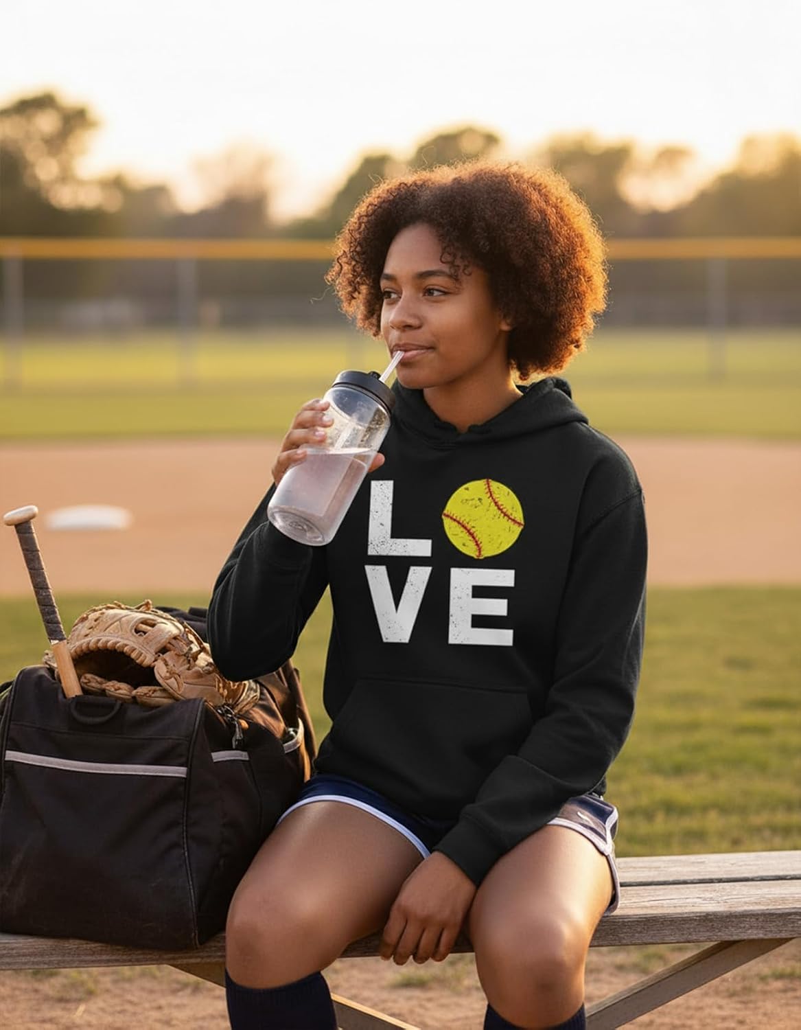 Tstars Love Softball Hoodie Women Teen Girls Player Coach Fan Game Day