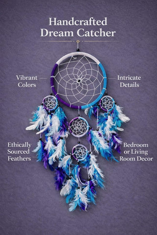 OMA Large Dream Catcher Wall Decor – Tie Dye Dream Catcher with Turquoise, Purple & White Feathers for Bedroom, Living Room, Dorms & Gift, Size - 9” x 30”
