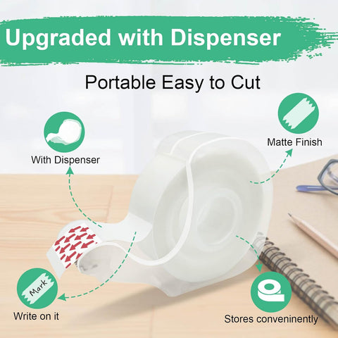 Tape Bulk, Clear Tape, Invisible, Matte Finish, Writable, 3/4 in x 650 in, Transparent Tape, 12 Rolls with Dispensers, Ideal for Gift Wrapping, School Supplies & Office Use