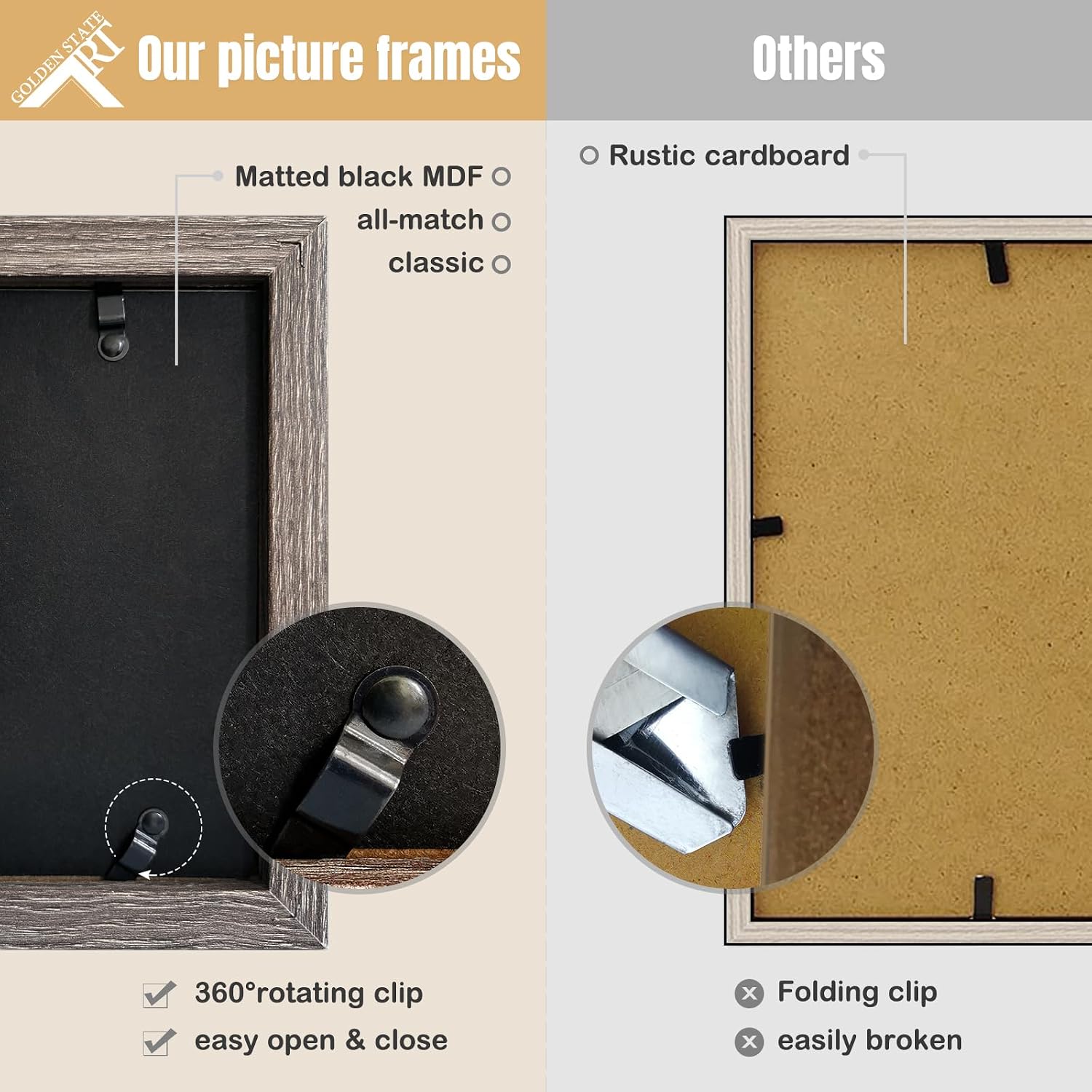 Golden State Art, 5x7 Double Picture Frame Black, 2 Pack