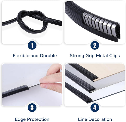 Rubber Edge Trim, U Channel Edge Trim with Metal Clips Edge Guard Protector, PVC Rubber Seal Strip for Sheet Metal, Car Doors, Hatches, Table Corners, Fit 3/64" to 1/4"(1.2mm-6.4mm), 32Ft, Black