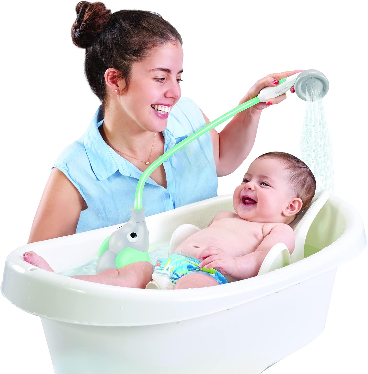 Yookidoo Baby Bath Shower Head - Elephant Water Pump and Trunk Spout Sprayer - One Handed Flow Control for Newborn Babies in Tub Or Sink (Turquoise)