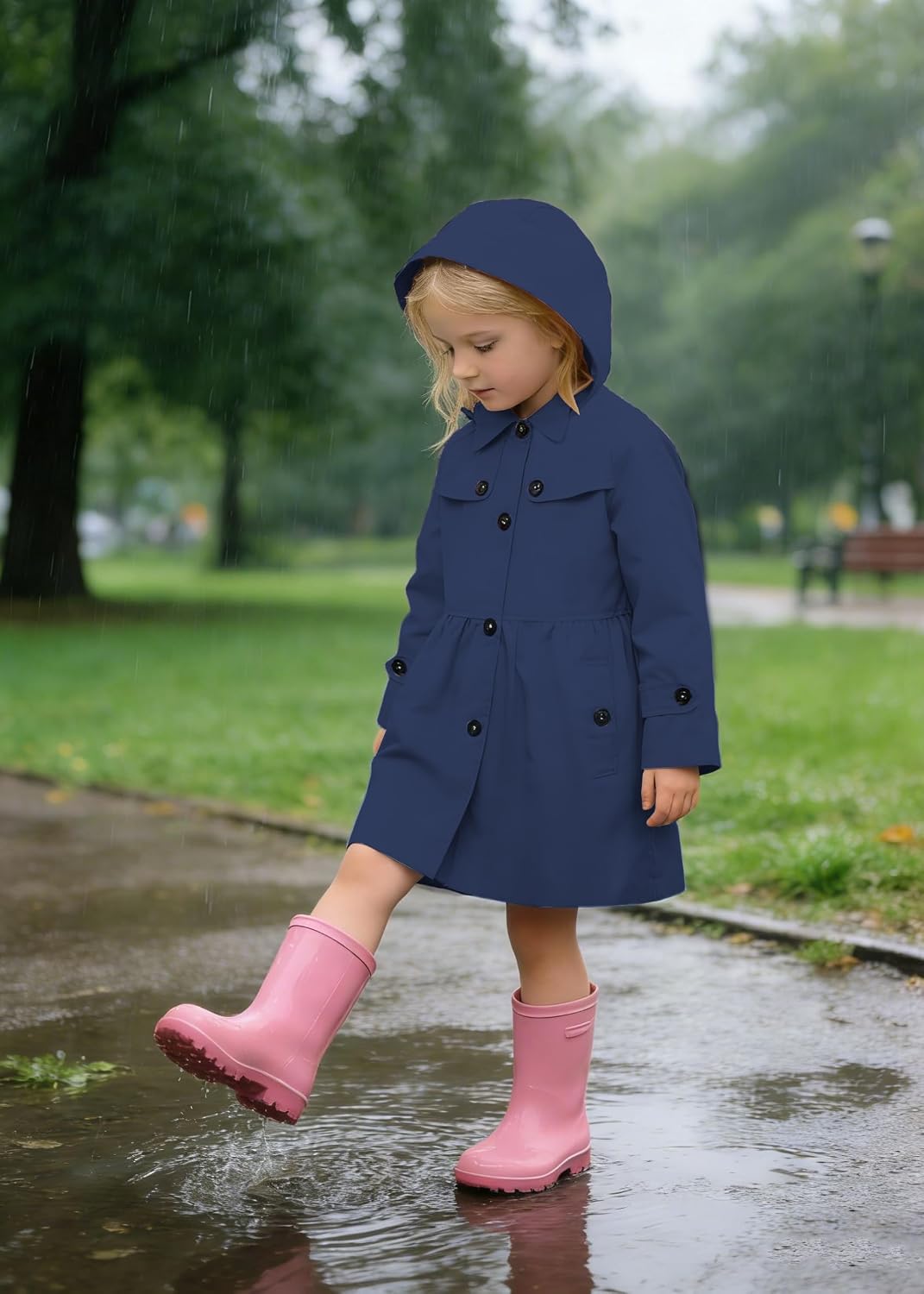 Betusline Kids Girl's Rain Jackets Waterproof Hooded Trench Coat Raincoats