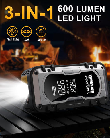8000A Portable Car Battery Jump Starter with Air Compressor, 150PSI (9.0 L Gas/8.0L Diesel), 12V Jump Box Car Battery with 600 Lm LED Light, with Large LED Display, Power Bank