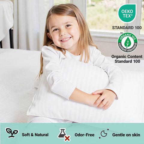 ZPECC Toddler Pillow with Pillowcase - 13x18 Organic Cotton Hypoallergenic Kids Pillow, Baby Essentials for Travel Crib Daycare Stroller (Intended for Age 2 and up) White Stripe