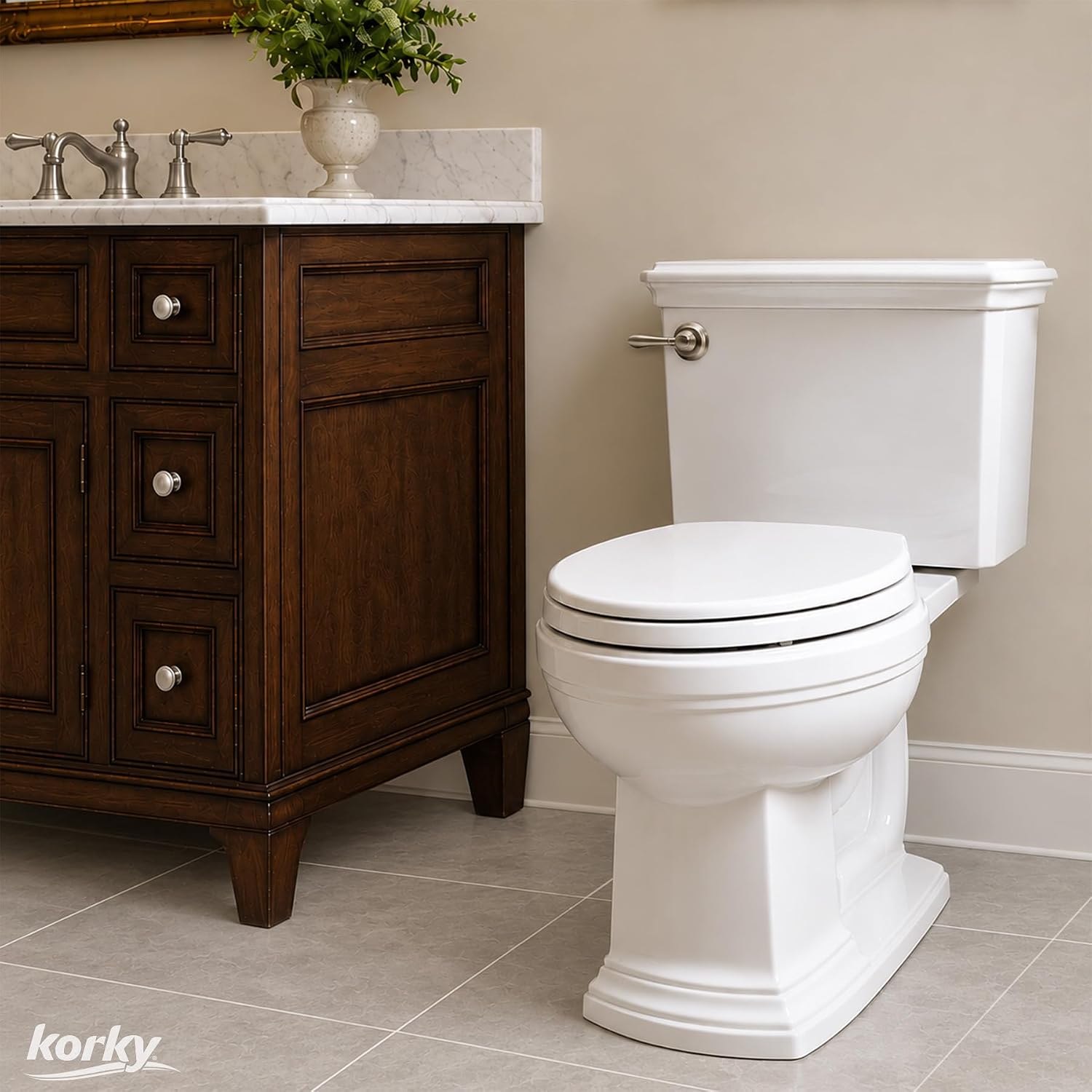 Korky Strongarm Metal Toilet Handle & Lever in Brushed Nickel - 6071