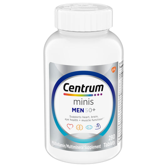 Centrum Minis Silver Multivitamin for Men 50 Plus, Multivitamin/Multimineral Supplement, Vitamin D3, B-Vitamins and Zinc, Non-GMO Ingredients, Supports Memory and Cognition in Older Adults - 280 Ct