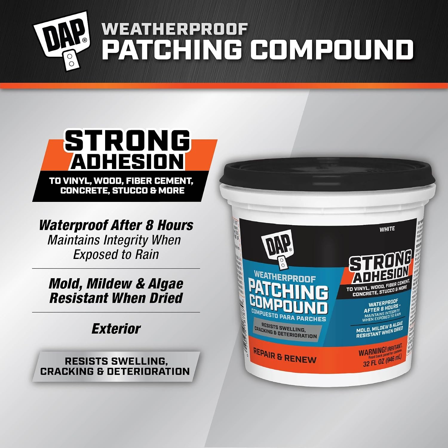 DAP Weatherproof Patching Compound, White, 32 Oz (7079818787)