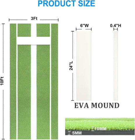 Softball Pitching Mat 10' x 3' with Pitching Mound-Green/Red