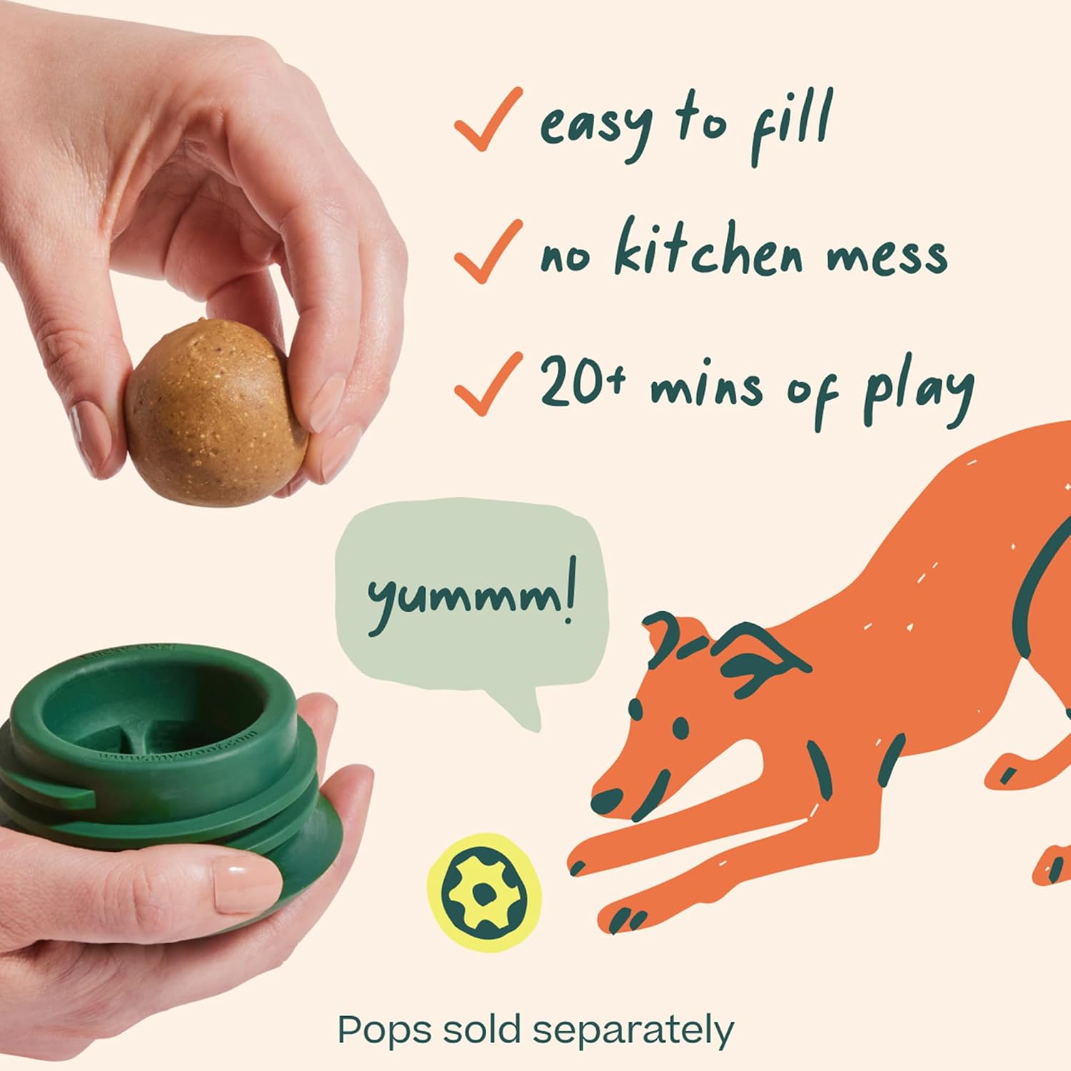 WOOF Pupsicle Interactive Dog Ball Toy for Dogs 25-75 lbs - Green