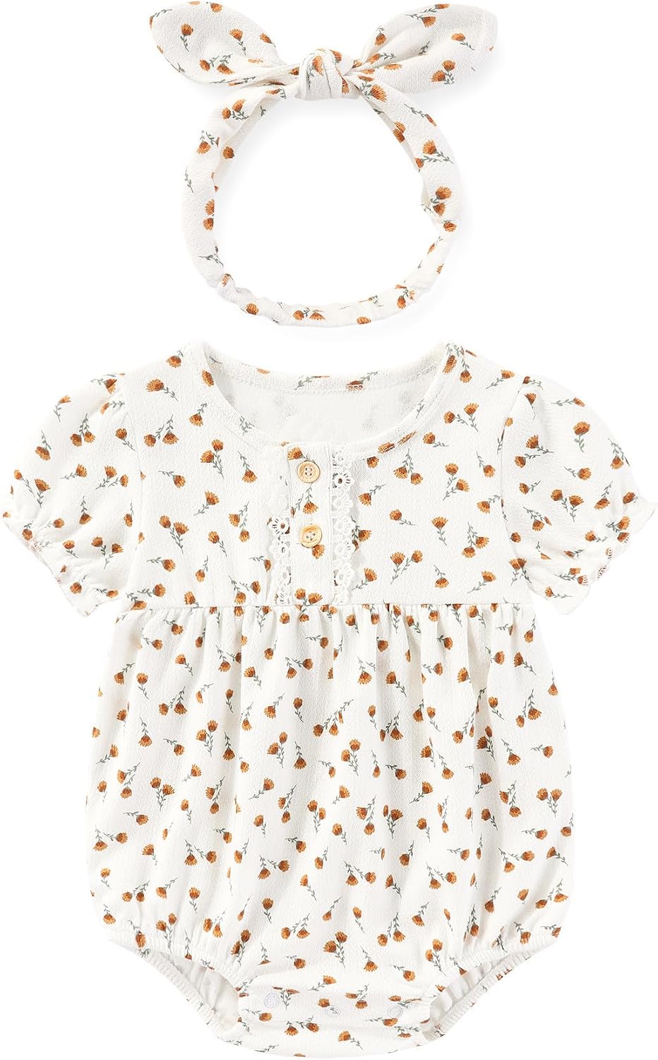 MAMIMAKA Newborn Baby Girl Clothes Cotton Bubble Romper Floral Short Sleeve Bodysuit 3 Pack