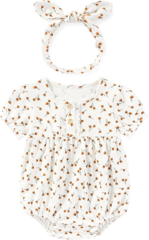 MAMIMAKA Newborn Baby Girl Clothes Cotton Bubble Romper Floral Short Sleeve Bodysuit 3 Pack