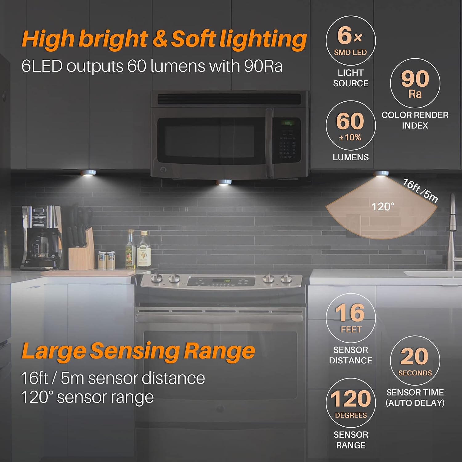 STAR-SPANGLED 2.8” LED Motion Sensor Light Indoor AAA Battery, 3 Pack White