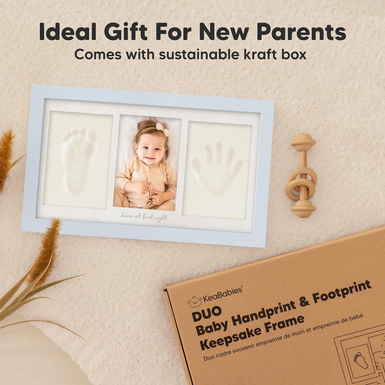 KeaBabies Baby Hand and Footprint Kit, Clay Keepsake Frame (Mist Blue)