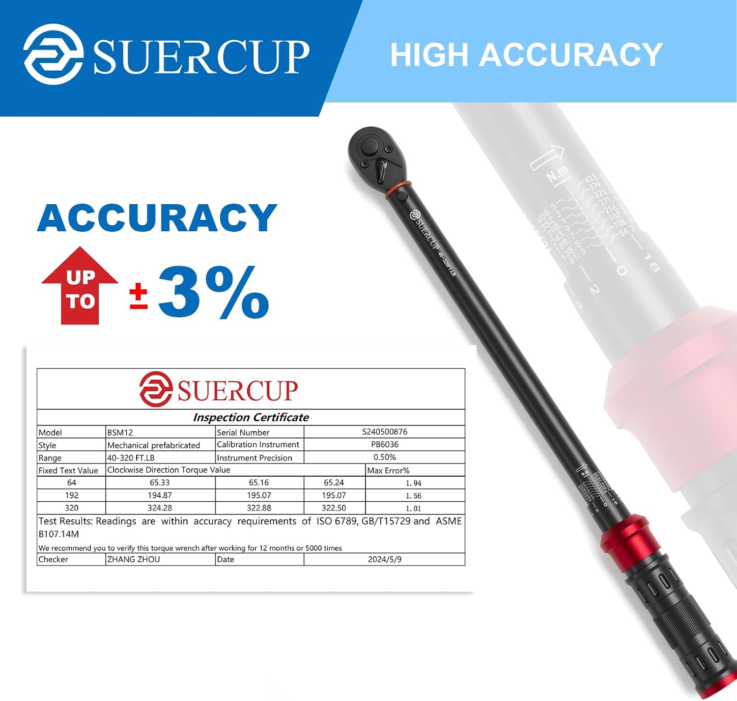 SUERCUP Torque Wrench 1/2-Inch Drive, 40-320Ft.Lb, for Motorcycle & Auto