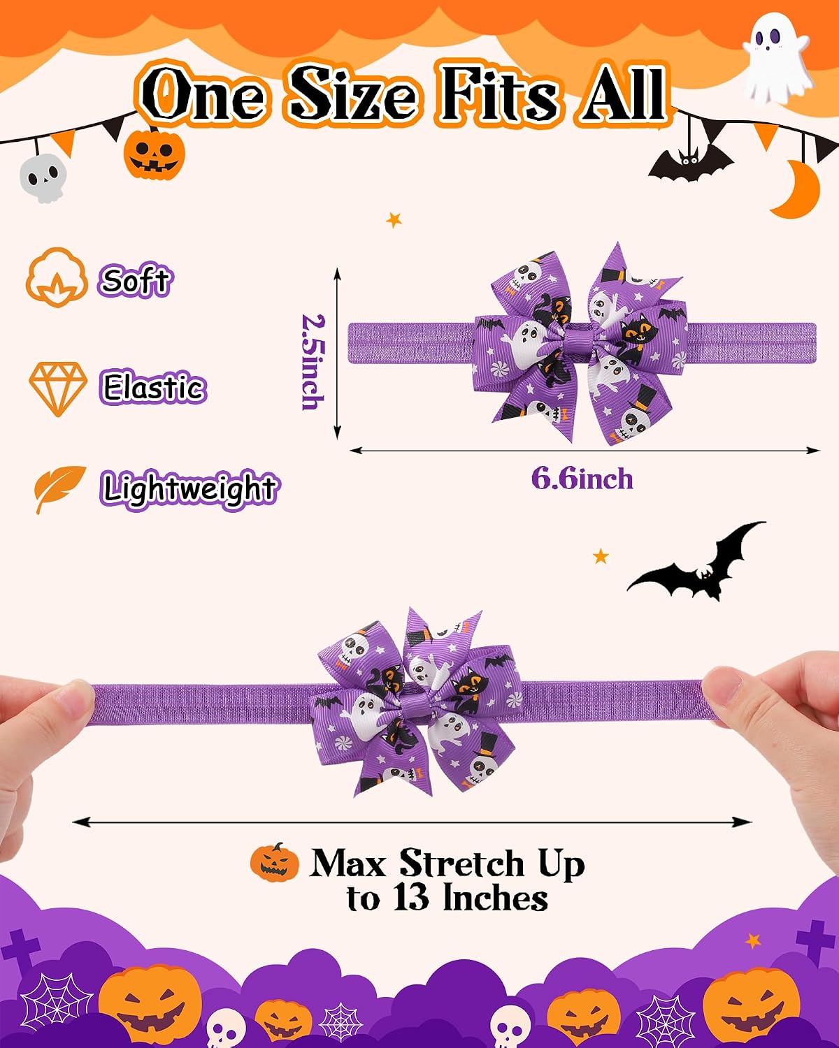 jollybows 6PCS Halloween Bows for Baby Girls, Baby Halloween Headbands