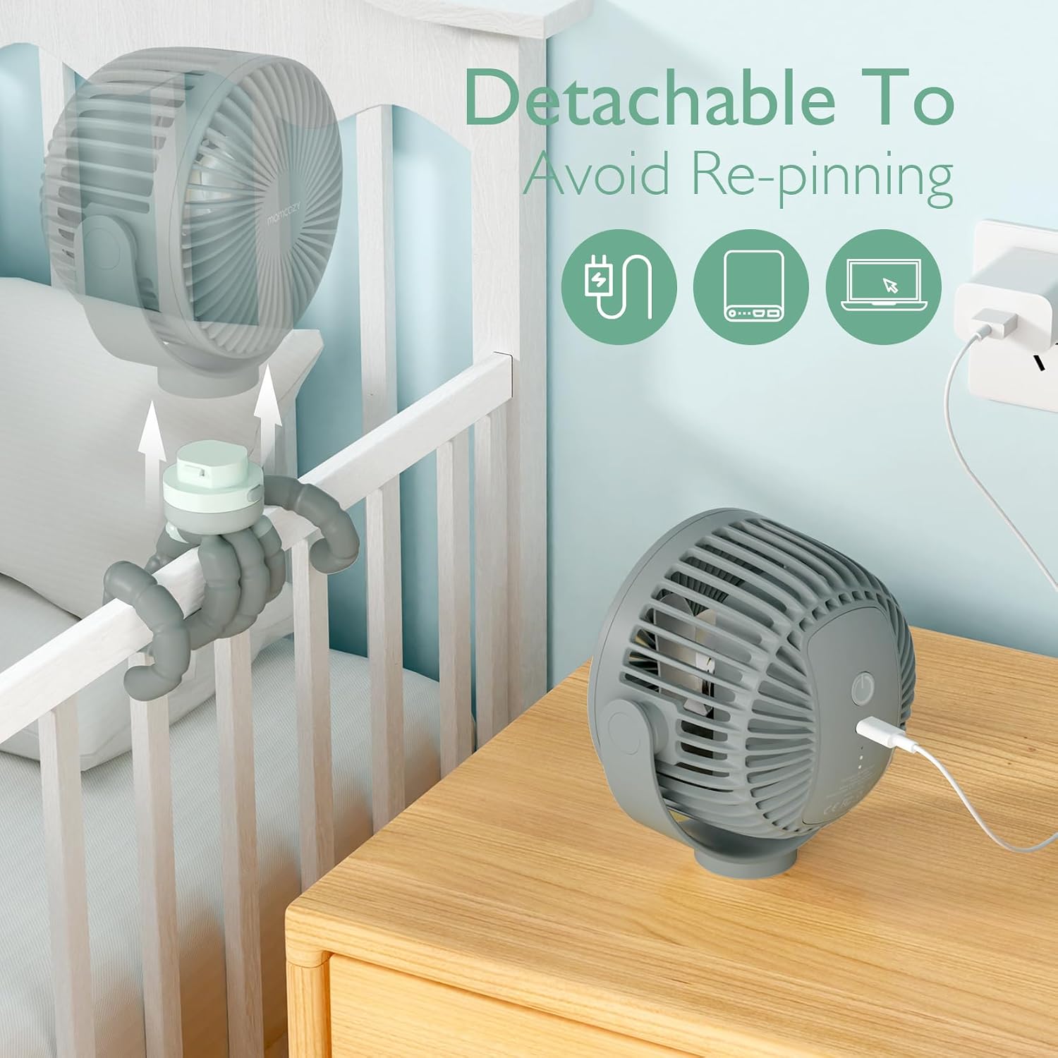 Momcozy 8000mAh Portable Stroller Fan, 27H Ultra-long Battery Life
