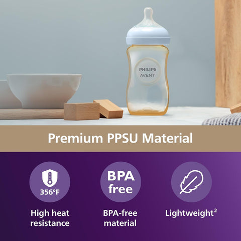 Philips Avent Natural PPSU Baby Bottles, Medium Flow, 9 oz, BPA-Free