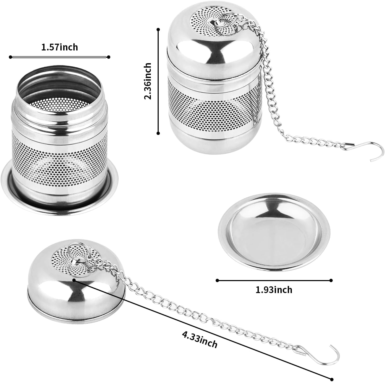 Fri4Free 2PCS Fine Mesh Stainless Steel Tea Infusers with Chain Hook & Lid