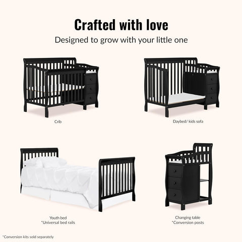 Dream On Me Jayden 4-in-1 Convertible Mini Baby Crib with 3 Drawer Changer