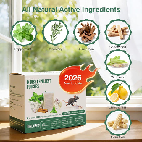 2026 New Pest Repellent Pouches, Peppermint Oil for Rodent, Mouse, Rats, Spider, Squirrel, Pest Control Indoor & Outdoor, Natural Mouse Deterrent Replace Traps Family & Pet Safe(10 Pack)